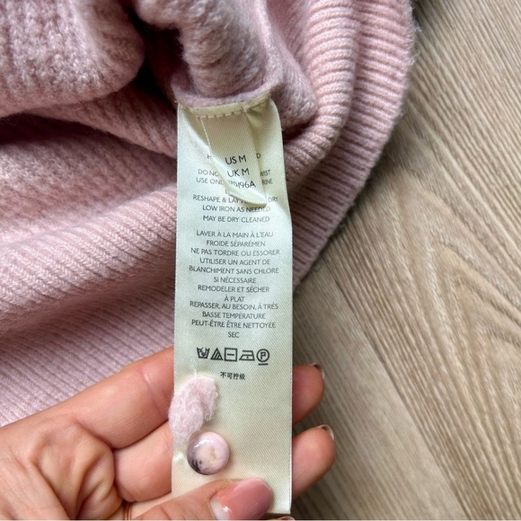 Anthropologie Pink Mock Neck Ribbed Sweater Balloon Sleeves Wool Blend - Picture 4 of 8